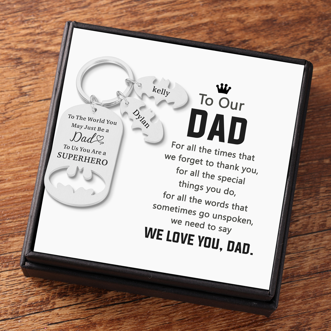 Dad Keychain You Are A Superhero Personalised 2 Names Bat Keychain Gifts for Batman Dad-Jessemade AU
