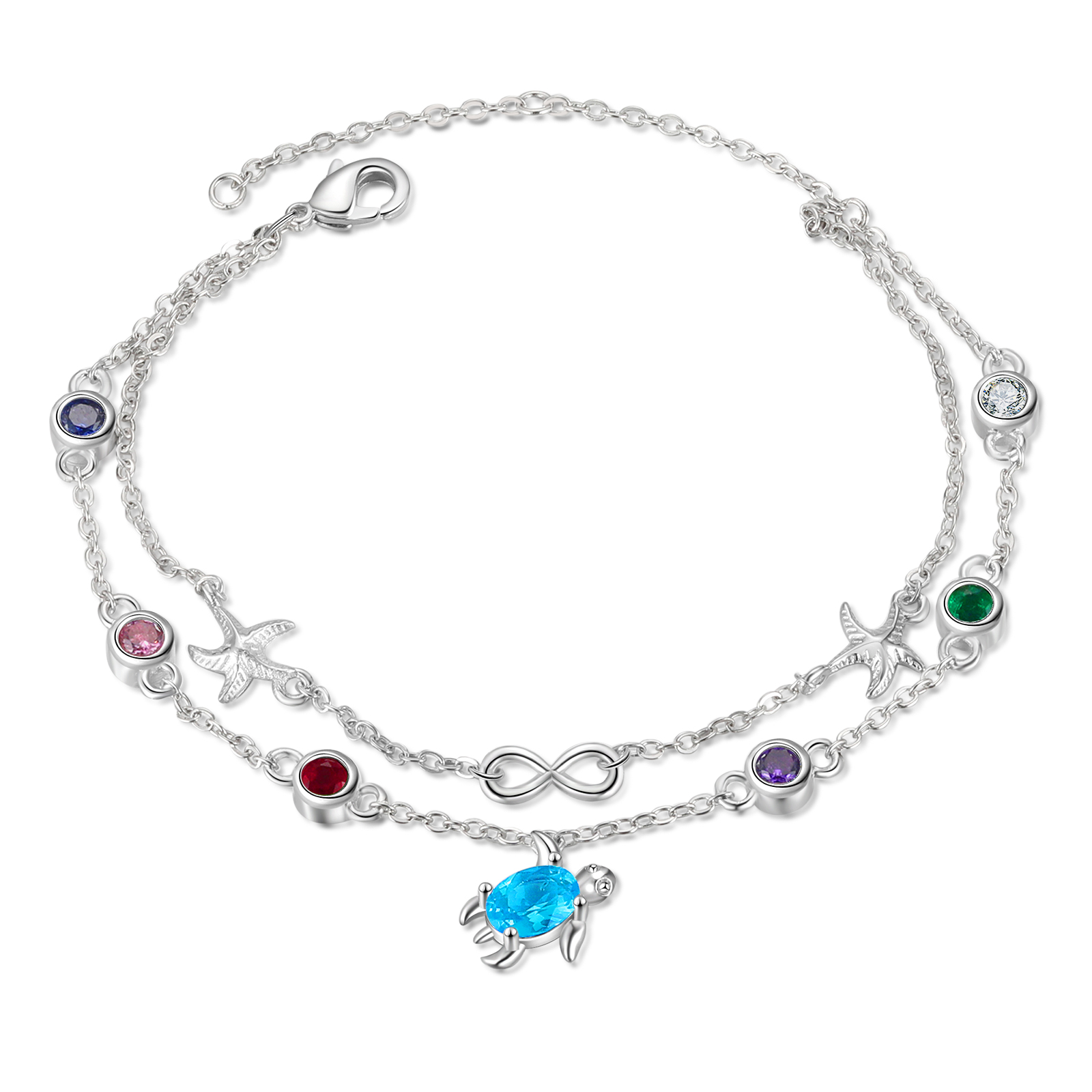 Personalised Women's Bracelet Custom 5 Birthstones Bracelet Sea Turtle Adjustable Bracelet Birthday Gift for Her-Jessemade AU