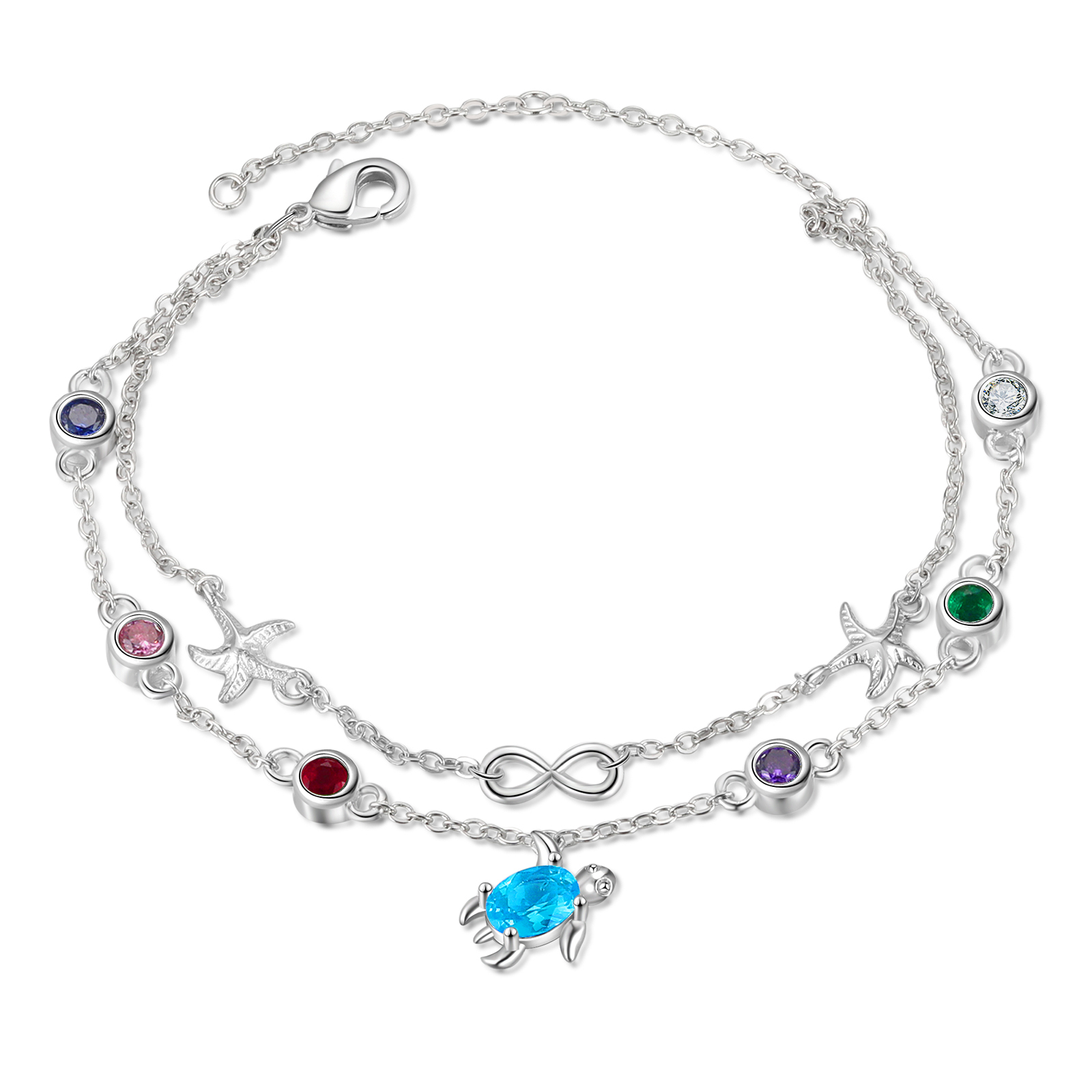 Personalised Women's Bracelet Custom 5 Birthstones Bracelet Sea Turtle Adjustable Bracelet Birthday Gift for Her-Jessemade AU