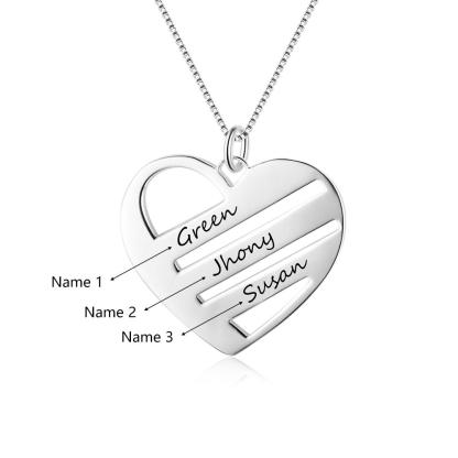 Persoalized Heart Neclace with 3 Names For Mom-Jessemade AU