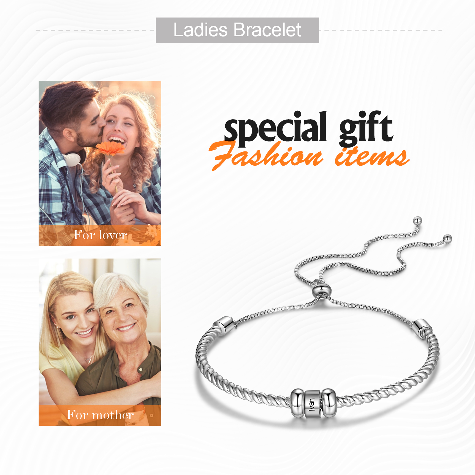 Personalised 1 Name Women's Bracelet With Beads-Jessemade AU