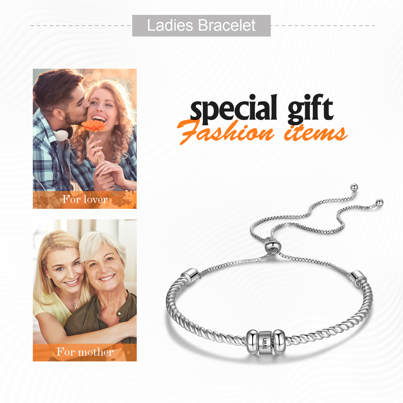 Personalised 1 Name Women's Bracelet With Beads-Jessemade AU