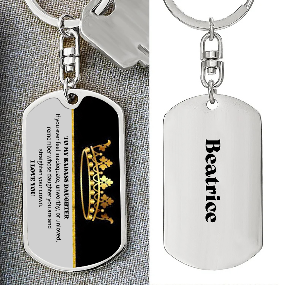 To My Badass Daughter Keychain Custom Name Stainless Steel Keyring Personalised Gift For Daughter-Jessemade AU