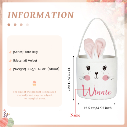 Personalised Bunny Tote Bag Custom Name Bucket Bag Bunny Basket Easter Gifts-Jessemade AU