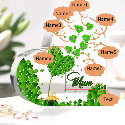 7 Names - Personalised Acrylic Heart Keepsake Custom Text Four-Leaf Clover Ornament Gift for Mother/Grandma-Jessemade AU