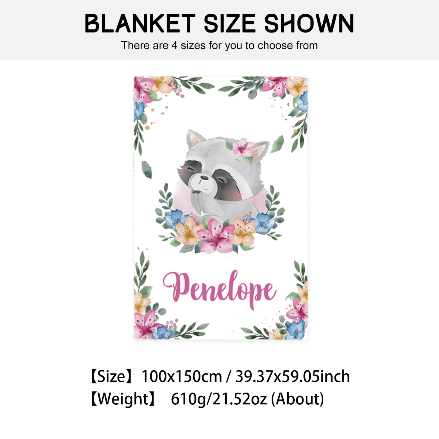 Personalised Raccoon Blanket Custom Name Cute Cartoon Blanket-Jessemade AU