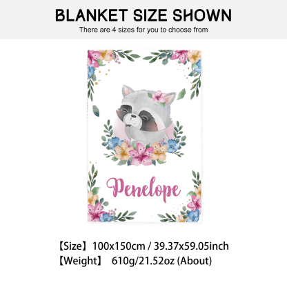 Personalised Raccoon Blanket Custom Name Cute Cartoon Blanket-Jessemade AU