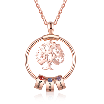 Personalised Family Tree Necklace With 3 Birthstones Engraved Names Gift For Mother-Jessemade AU