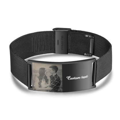 Personalised Watchband Bracelet Custom Photo Initial ID Bar Men's Bracelet Bangle Gifts For Him-Jessemade AU