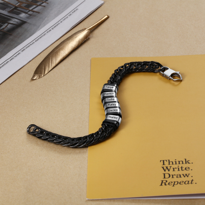 Personalised Black Stainless Steel Bracelet Custom 6 Names Men's Women's Bracelets For Couple-Jessemade AU