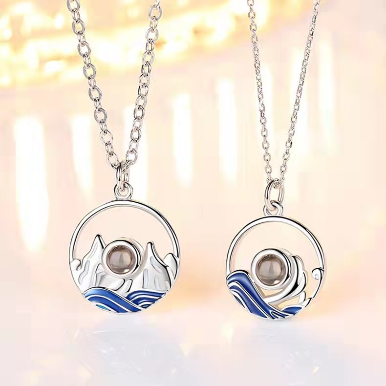 Personalised Couple Projection Necklace Set Mountains and Sea Valentine's Day Gift Custom Photo Necklace Creative Gift-Jessemade AU