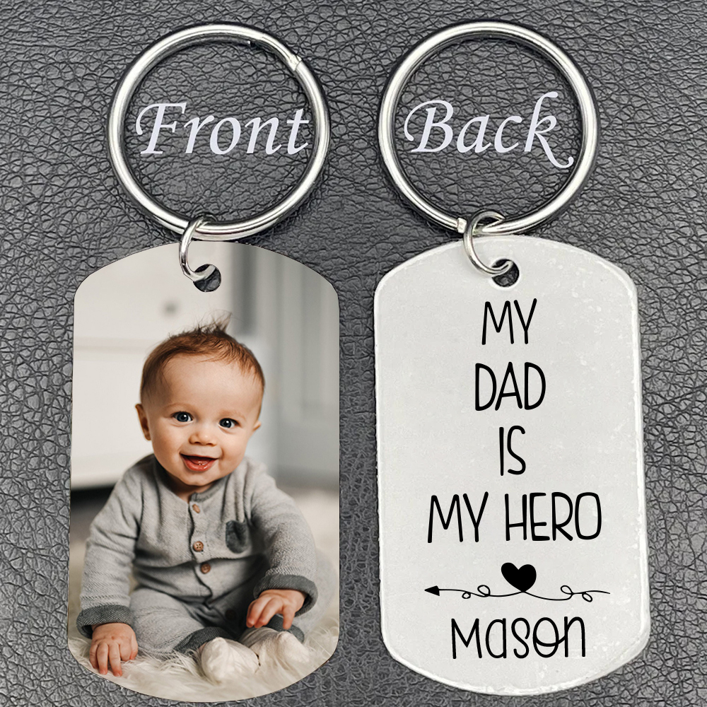 Customised Photo Keychain Engrave Name Father Keychain - My Dad is My Hero-Jessemade AU