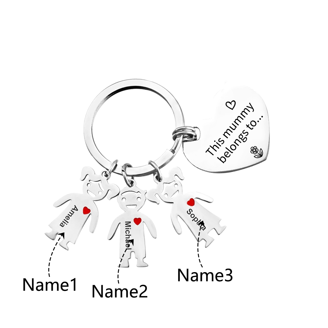 Personalised Heart Keychain With Engraved 3 Kid's Names Charms "This Mummy Belongs to" Mother's Day Gifts For Mum-Jessemade AU