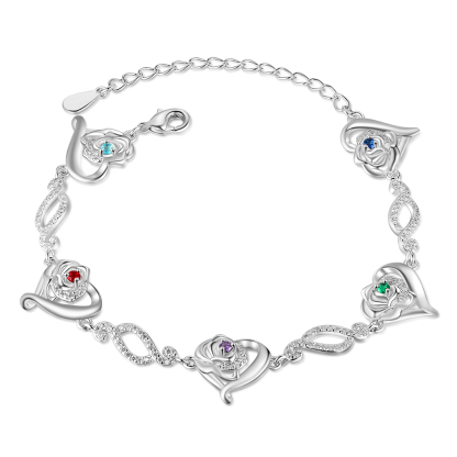 Flowers Bracelet Personalised 5 Birthstones Bracelet Engraved Names Flowers Charm Gifts For Her-Jessemade AU
