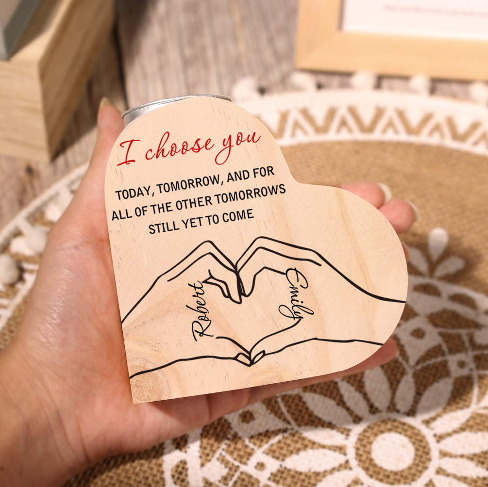 Personalised Heart Candle Holder Custom 2 Names Wooden Candlesticks Valentine's Day Gift for Couples -Jessemade AU