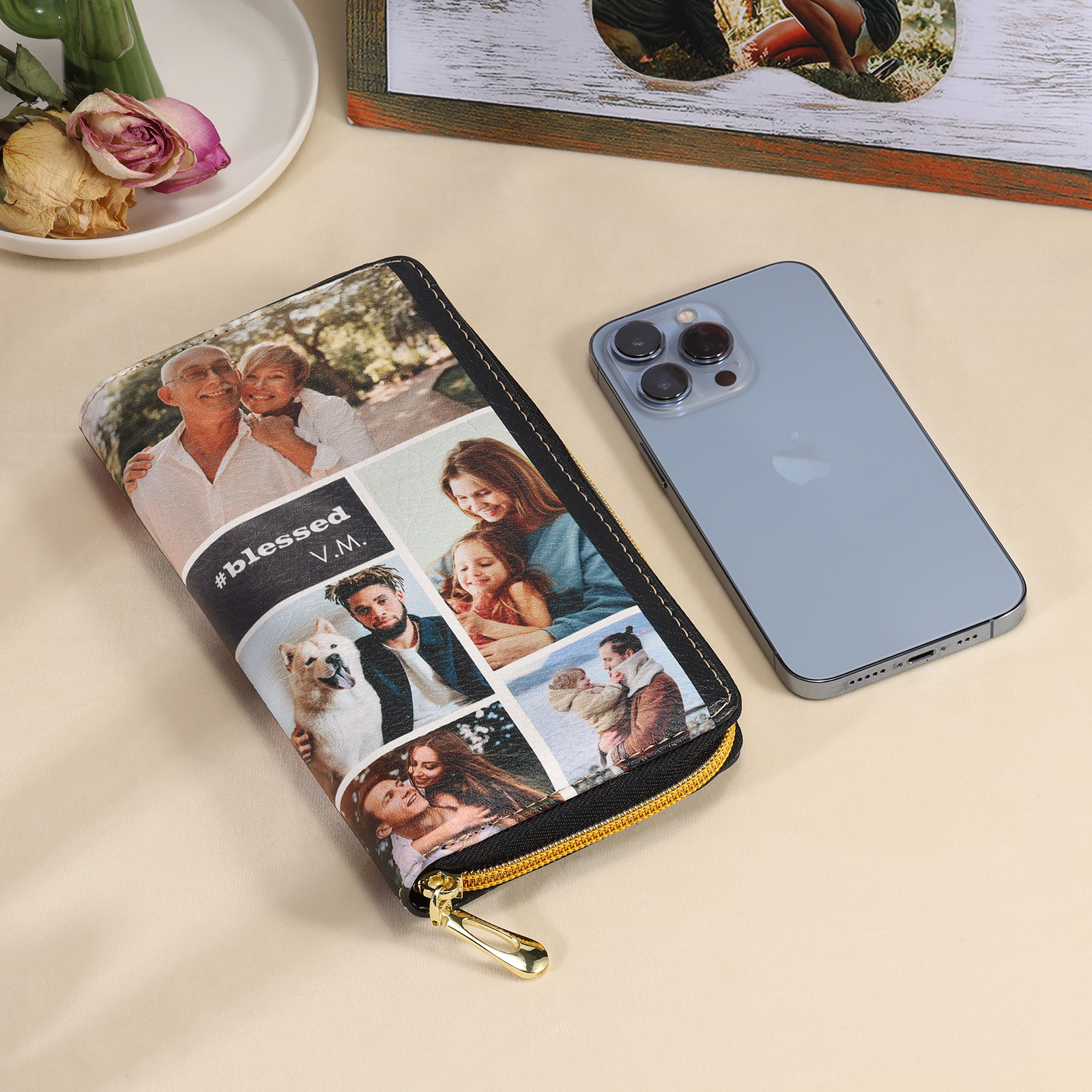 Long Purse Personalised Leather Wallet Engraved 10 Photos Zip Wallet 2023 Gifts For Women Men-Jessemade AU