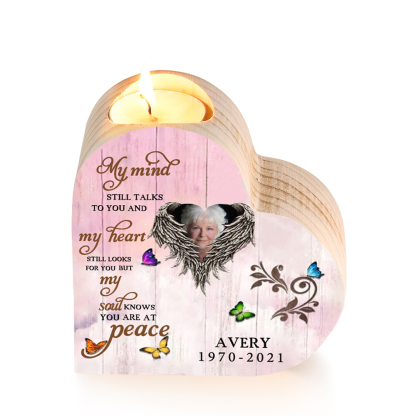 Personalised Wooden Heart Candle Holder Memorial Candlesticks "My mind still talks to you" Gifts For Lost of Loved One-Jessemade AU