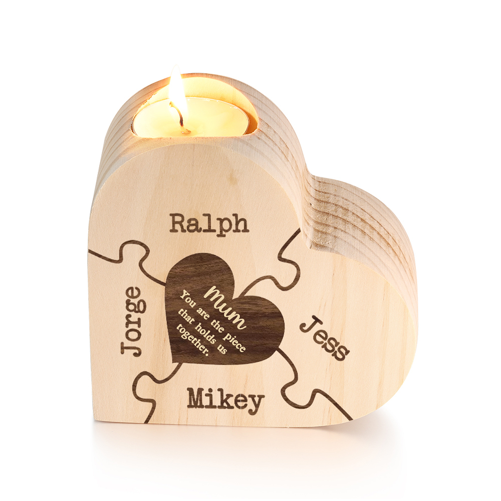 To My Mum Personalised 4 Names Puzzle Candle Holder Wooden Candlestick "You Are The Piece That Holds Us Together"-Jessemade AU