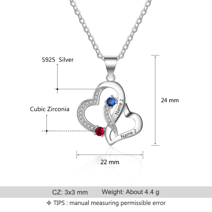 Personalised Heart Necklace With 2 Birthstones Engraved Names Necklace Gift For Women-Jessemade AU