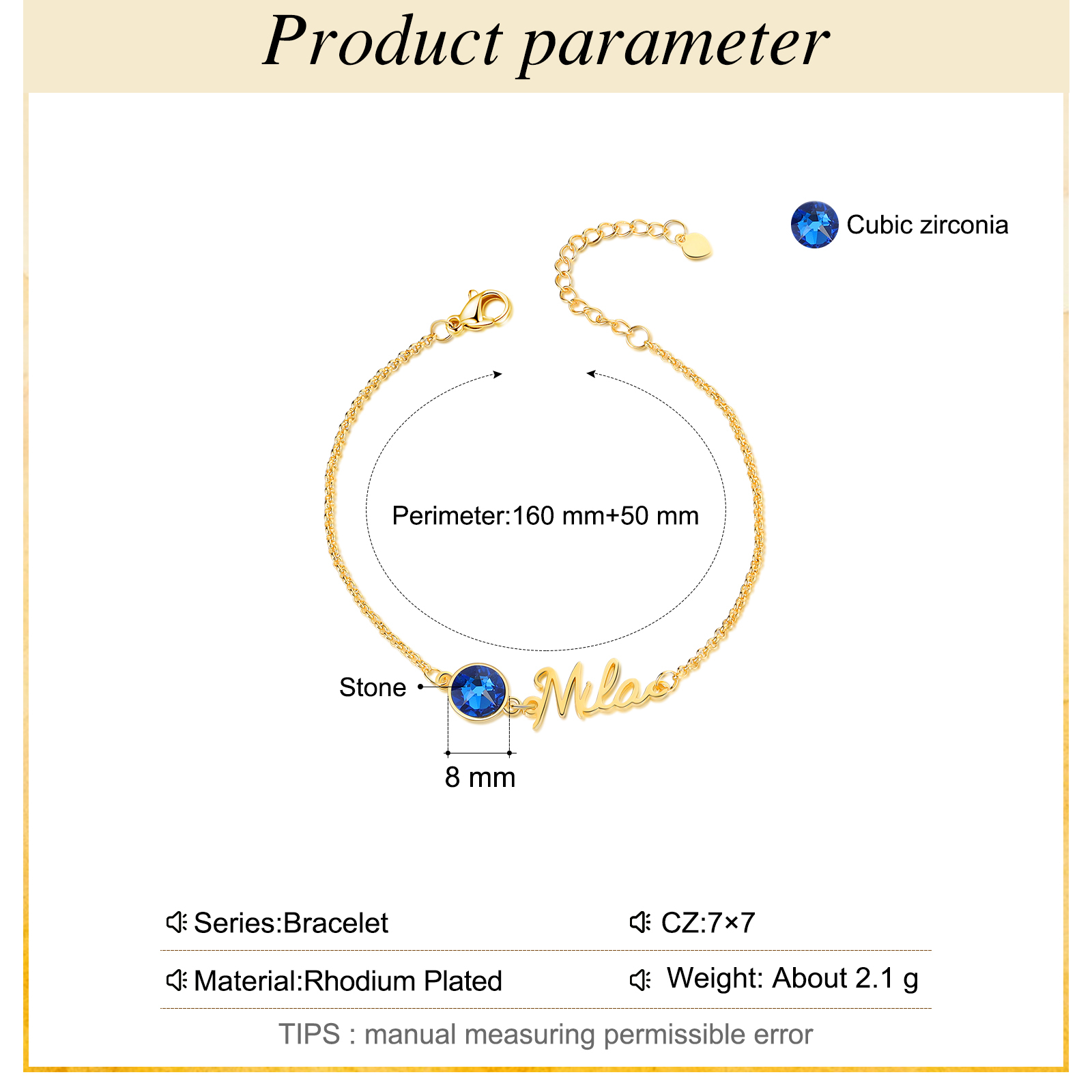 Personalised Bracelet With Birthstone Custom 1 Name Bracelet Gift For Women-Jessemade AU