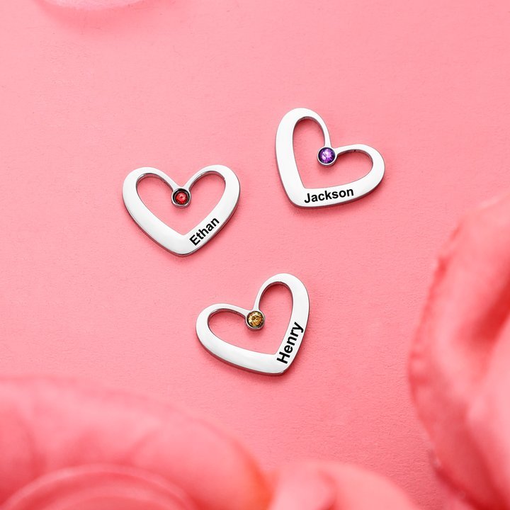 Customised Heart Charms With 1 Birthstone and Name-Jessemade AU