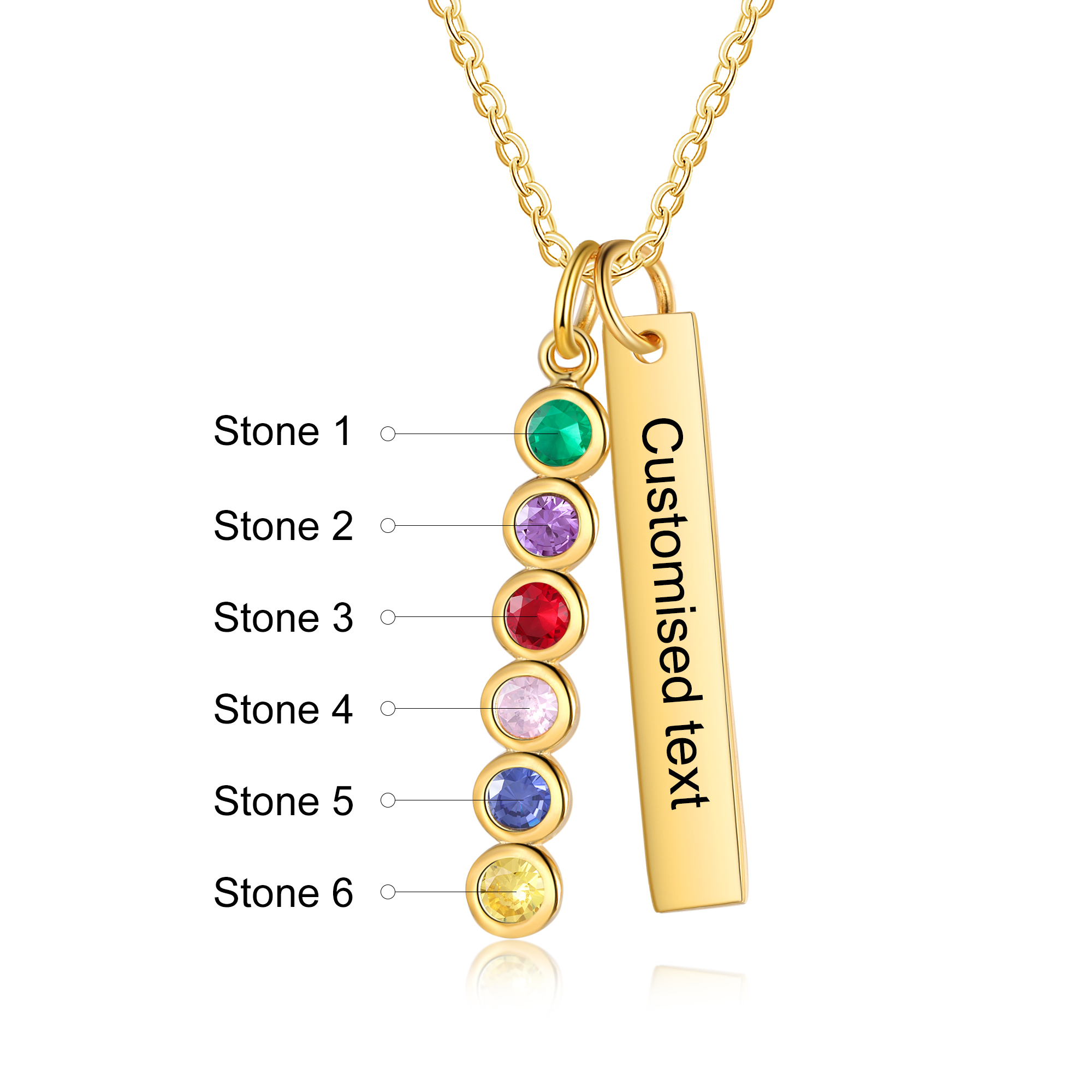 Personalised Bar Pendant Necklace Custom 6 Birthstones & 1 Text Necklace Birthday Gift for Her-Jessemade AU