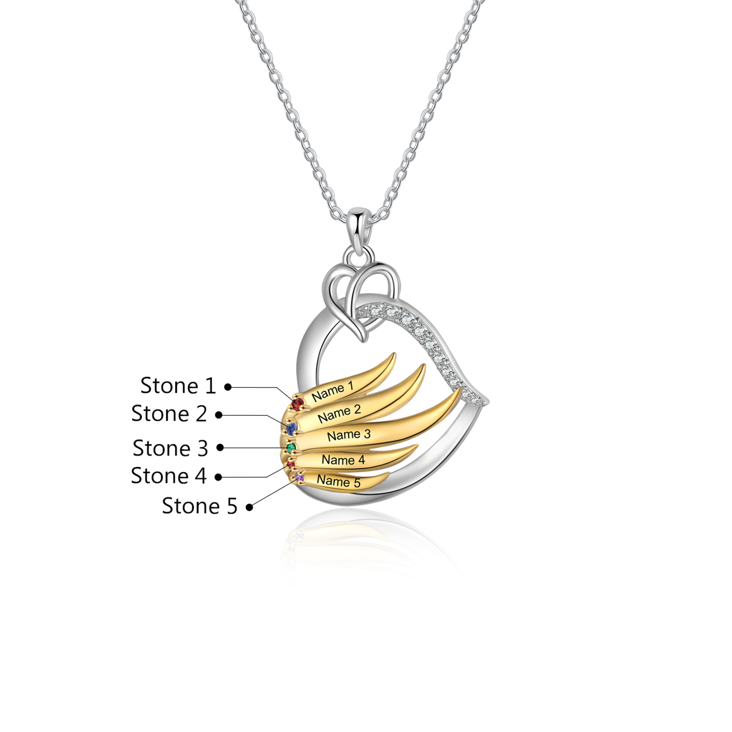 Personalised Golden Intertwined Heart Pendant Necklace Custom 5 Birthstones & 5 Names Necklace Gifts for Her-Jessemade AU