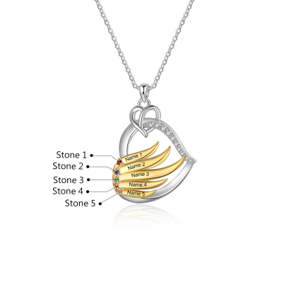 Personalised Golden Intertwined Heart Pendant Necklace Custom 5 Birthstones & 5 Names Necklace Gifts for Her-Jessemade AU