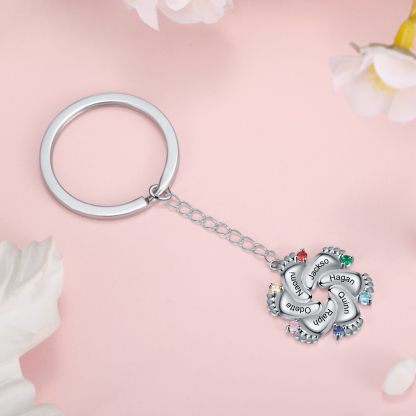 Personalised Baby Feet Keychain With 6 Birthstones Engraved names Keychain Gifts For Mother-Jessemade AU