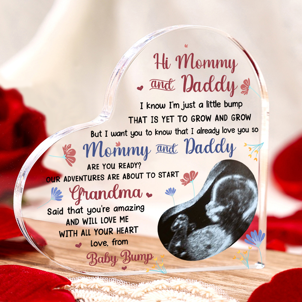 Personalised Photo Acrylic Heart Keepsake Ornaments Gifts for Mummy/Mommy/Daddy -  I Know I'm Just a Little Bump That Is Yet to Grow and Grow-Jessemade AU