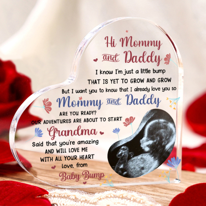 Personalised Photo Acrylic Heart Keepsake Ornaments Gifts for Mummy/Mommy/Daddy -  I Know I'm Just a Little Bump That Is Yet to Grow and Grow-Jessemade AU