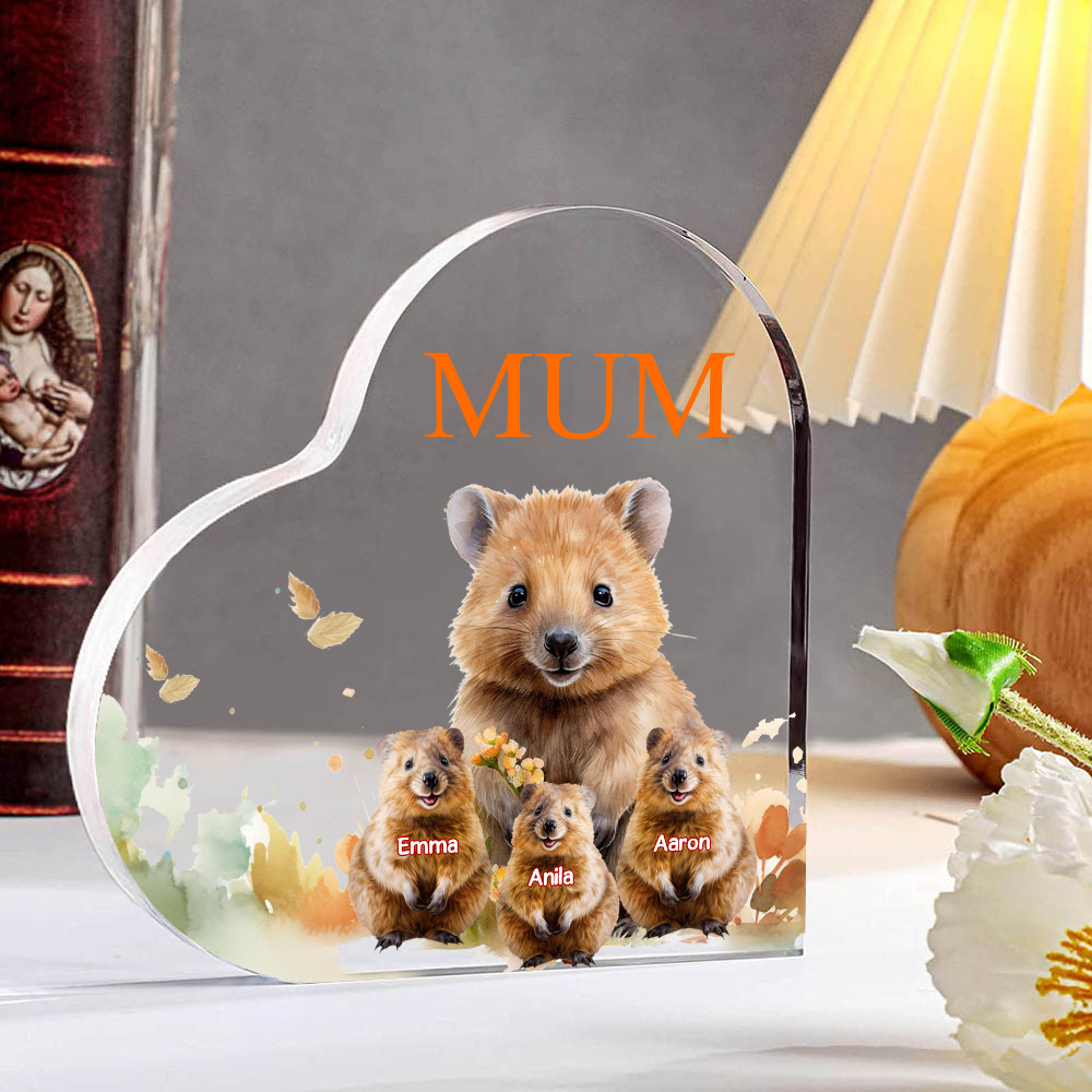 Personalised Acrylic Heart Keepsake Custom 1 Text & 3 Names Ornament Quokka Family Gift for Mother/Grandma-Jessemade AU