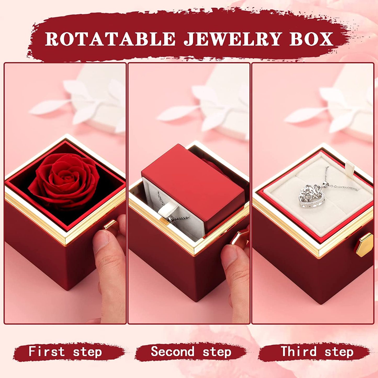 Rotatable Jewelry Box Enchanted Rose Jewelry Gift Package-Jessemade AU