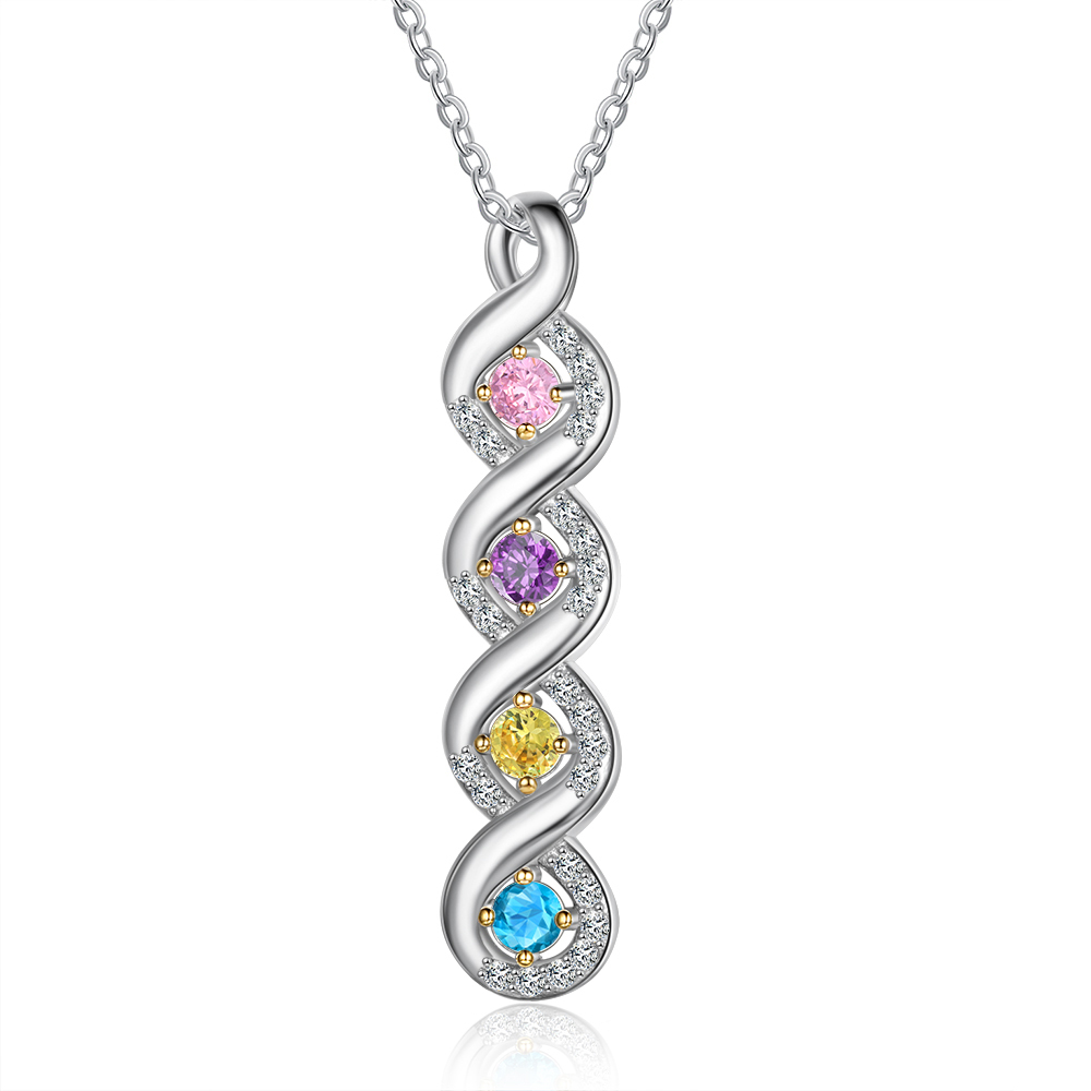 Personalised DNA Necklace With 4 Birthstones Engraved Names Gift For Women-Jessemade AU