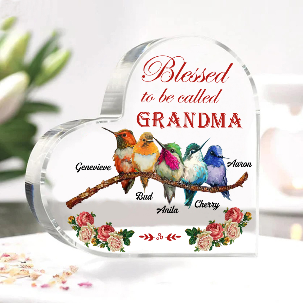 Acrylic Heart Keepsake Custom 6 Names Birds Decor Personalised Gifts for Grandma Mum-Jessemade AU
