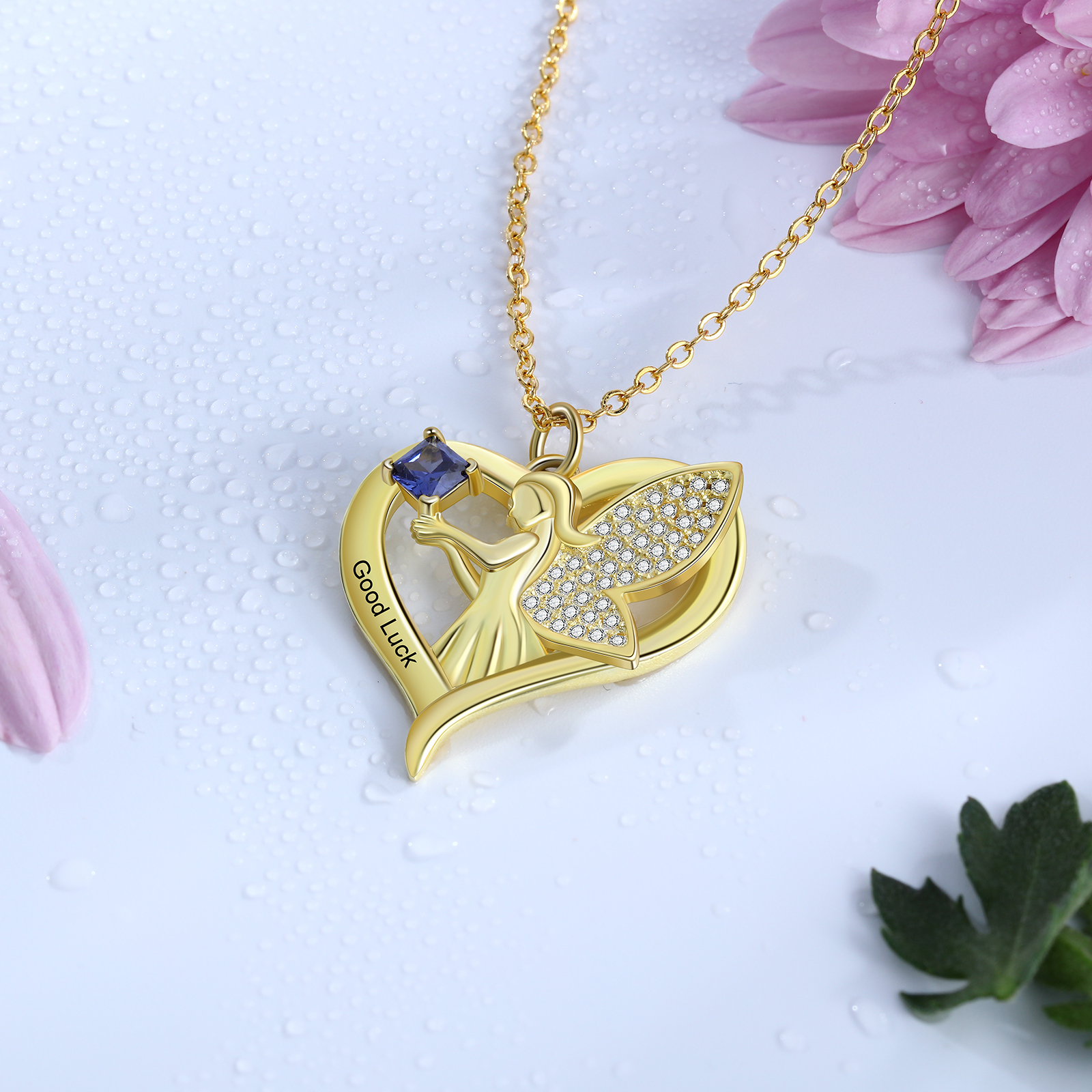 Personalised Heart Elf  Necklace With Birthstone Custom Text Gifts For Her-Jessemade AU