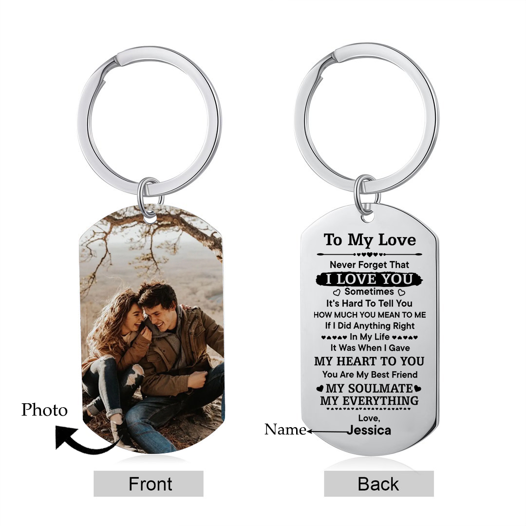 To My Love Keyring Custom Photo & Name Couple Keychain Stainless Steel Keychain Valentine's Day Gift for Couples-Jessemade AU