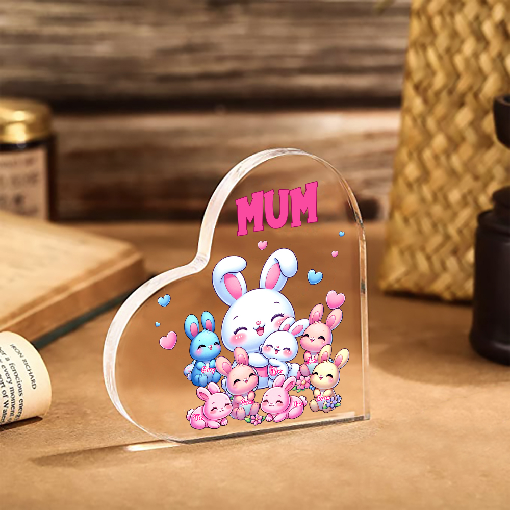 Personalised Text Acrylic Heart Keepsake Custom 7 Names Ornament Bunny Family Gifts For Mother/Grandma-Jessemade AU