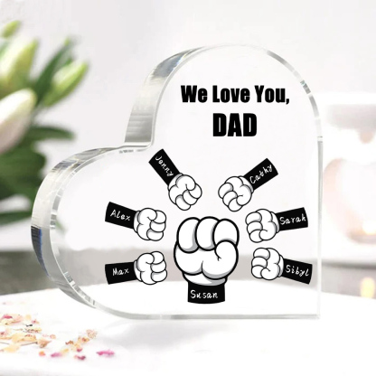 Personalised Acrylic Heart Keepsake Custom 7 Names & 1 Text Fist Bump Ornaments Gifts for Dad/Grandpa-Jessemade AU