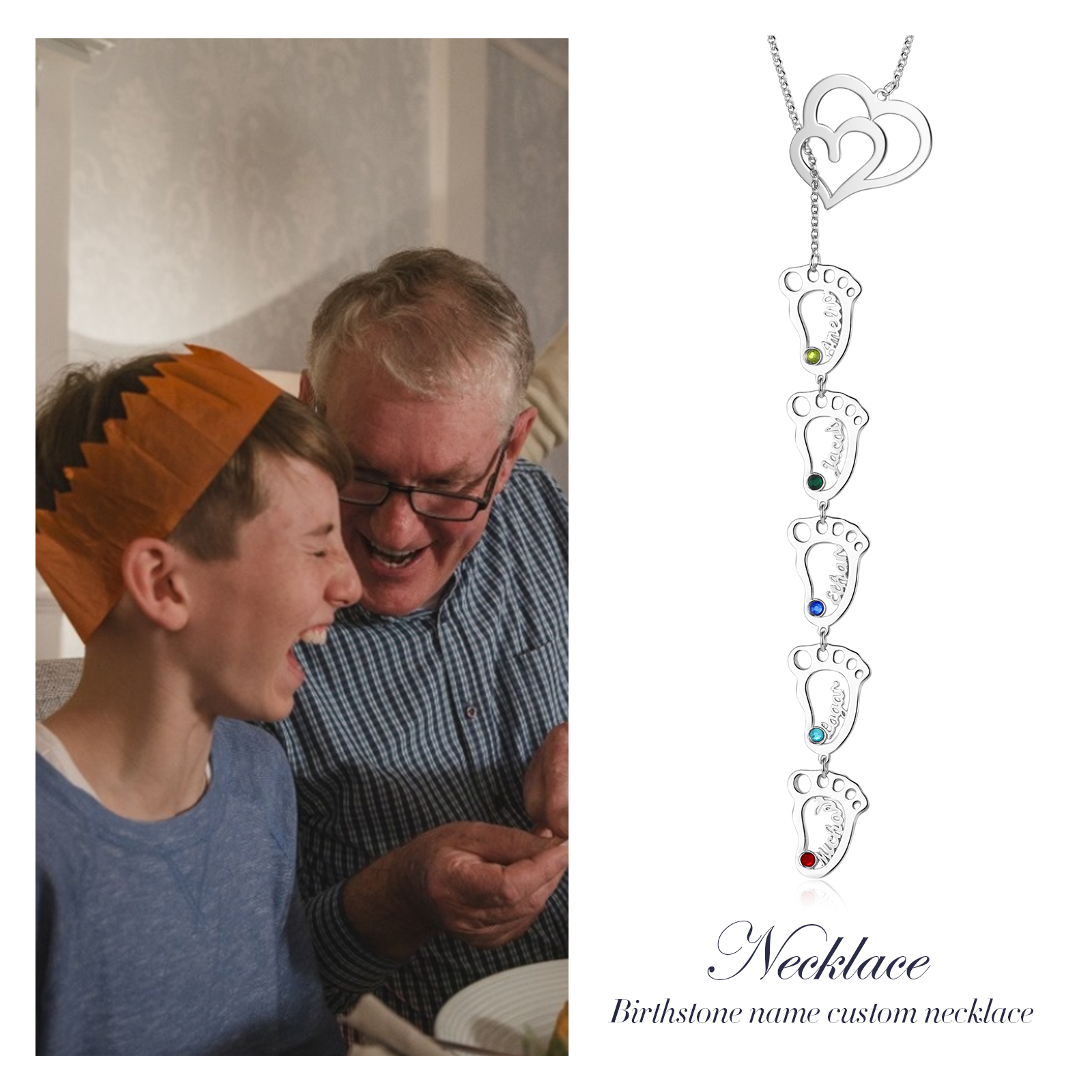 Personalised Baby Foot Necklace With Birthstones Custom 5 Names Necklace Gift For Mother-Jessemade AU