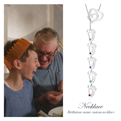 Personalised Baby Foot Necklace With Birthstones Custom 5 Names Necklace Gift For Mother-Jessemade AU
