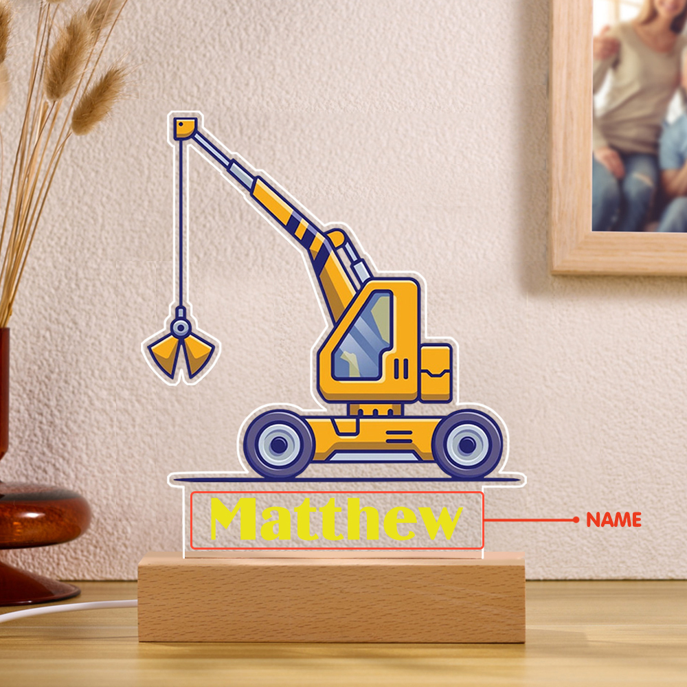Crane Truck Personalised LED Night Light Custom Name Night Lamp Nursery Night Light Gifts For Baby Boys-Jessemade AU