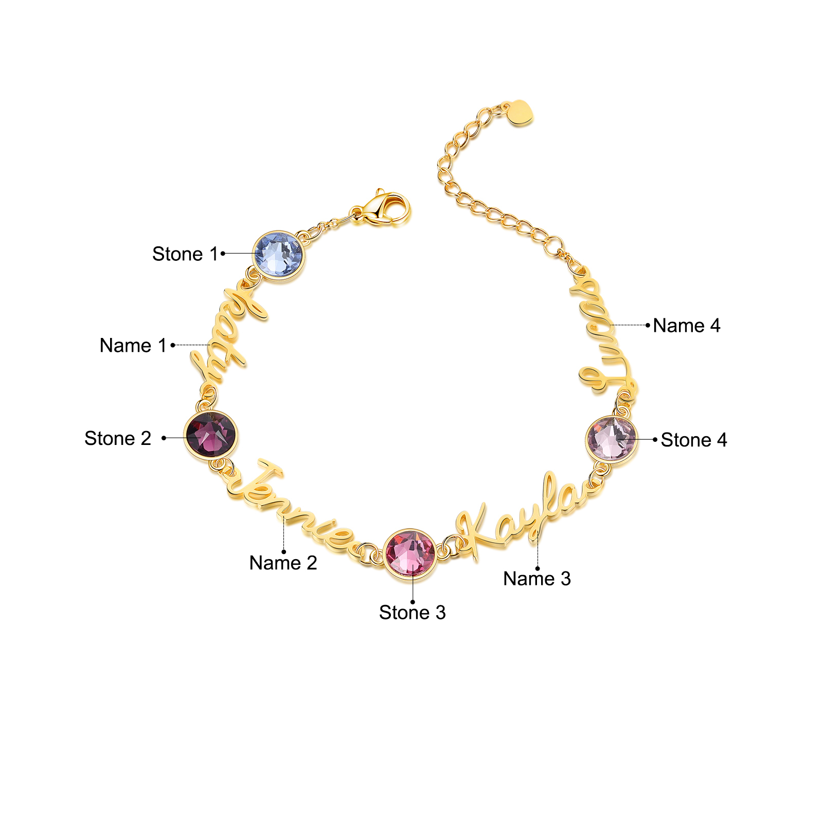 Personalised Bracelet With Birthstone Custom 4 Names Bracelet Gift For Women-Jessemade AU