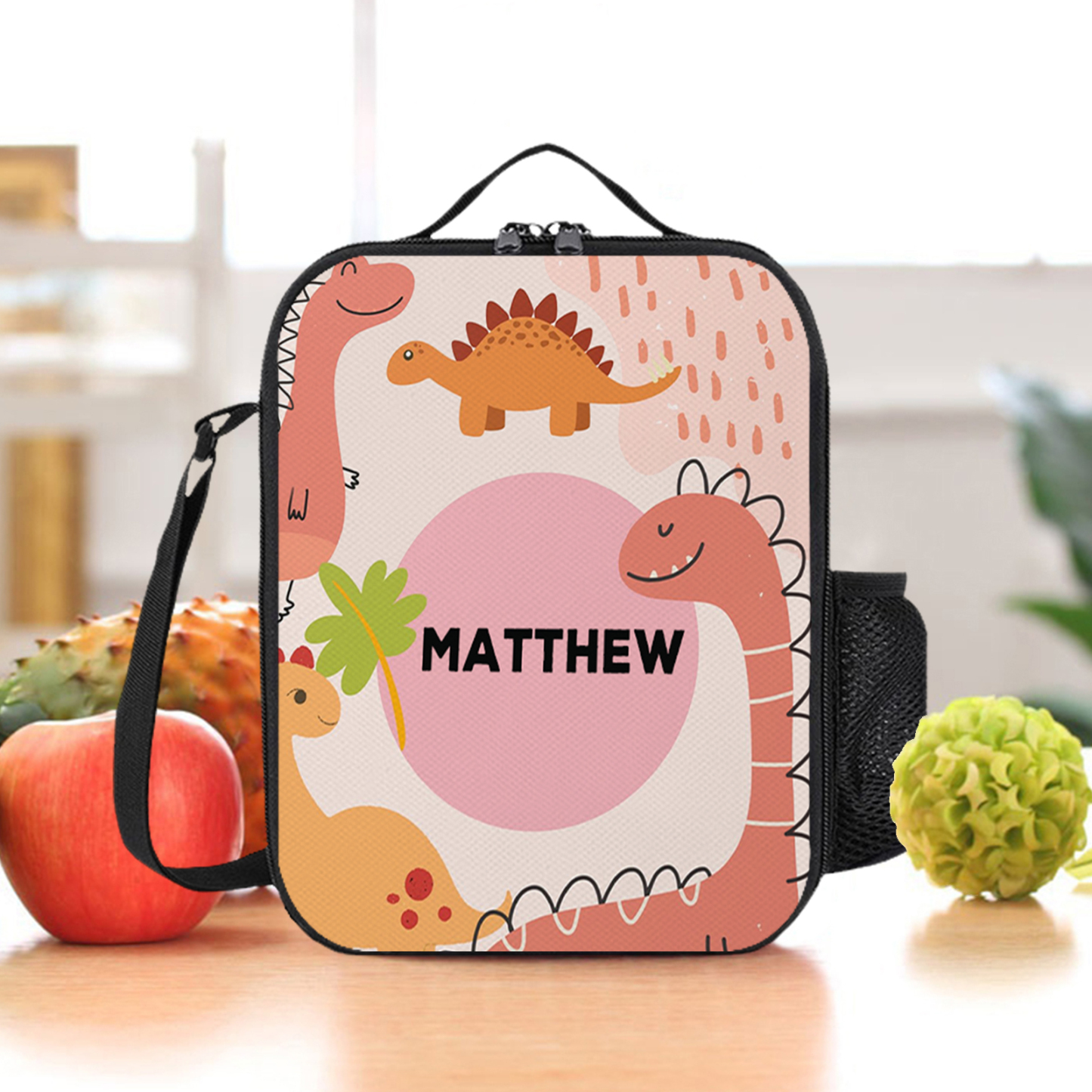 Custom Name Lunch Bag Personalised Pink Dinosaur Lunch Box Gifts for Kids-Jessemade AU