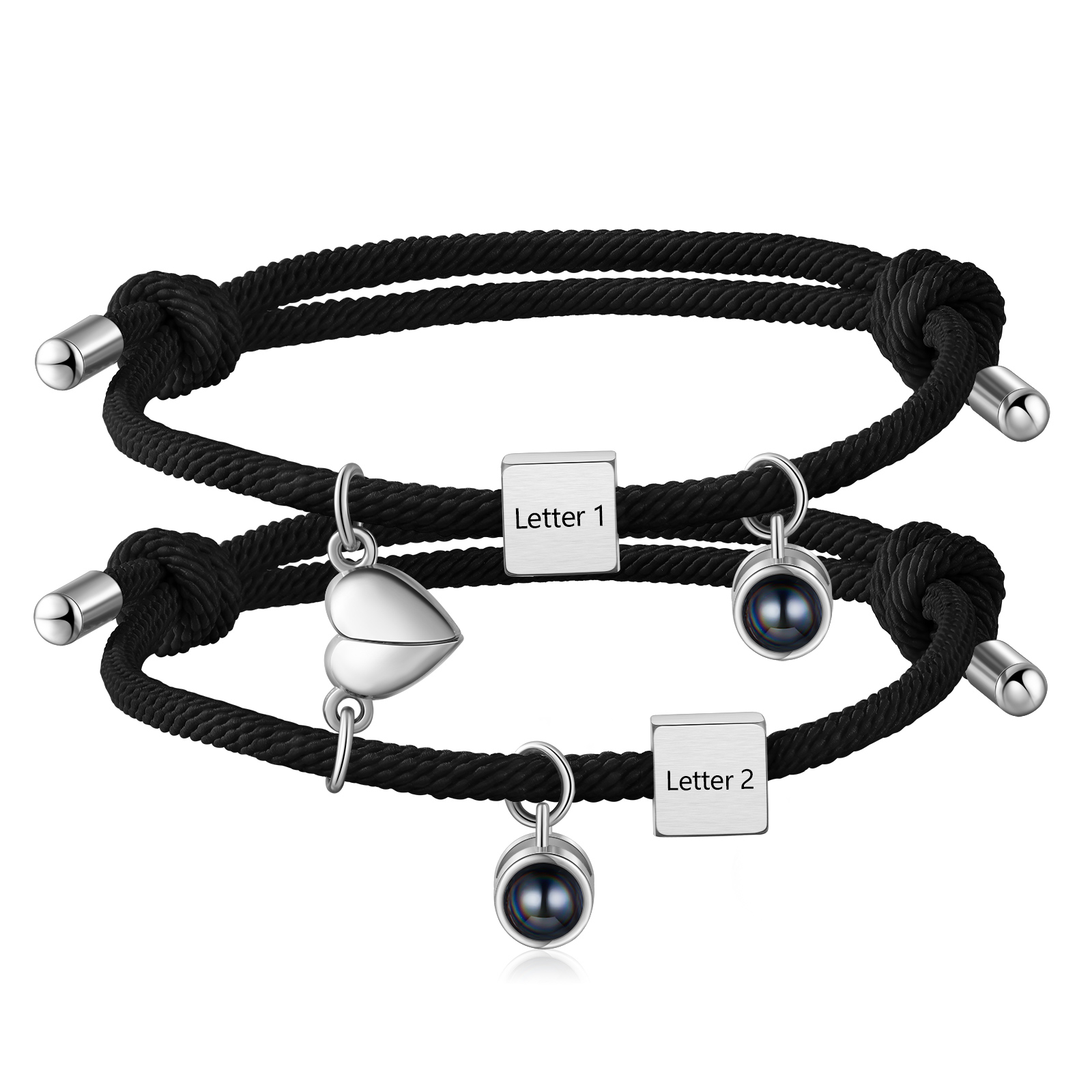 Personalised Photo Projection Bracelet Set Custom 2 Letters Magnetic Bracelet Matching Gifts for Couples-Jessemade AU