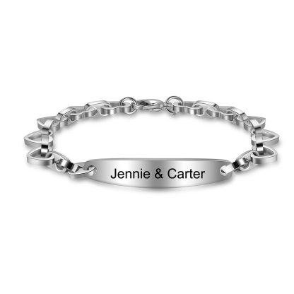 Personalised ID Bar Heart Chain Bracelets Custom Names Couple Bracelets-Jessemade AU