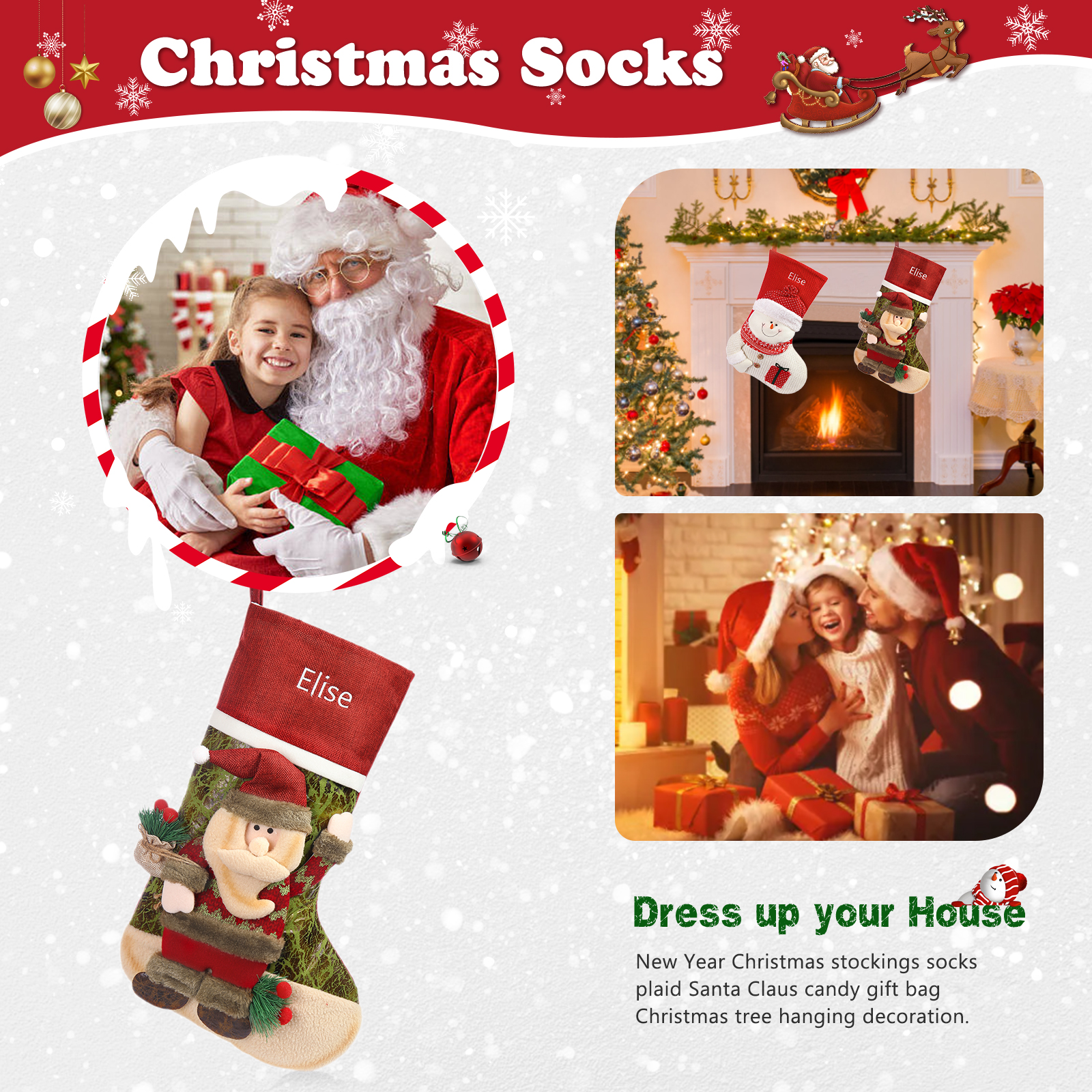 Personalised Christmas Stockings Ornaments Custom 1 Name Christmas Socks Gifts for Family Friends-Jessemade AU