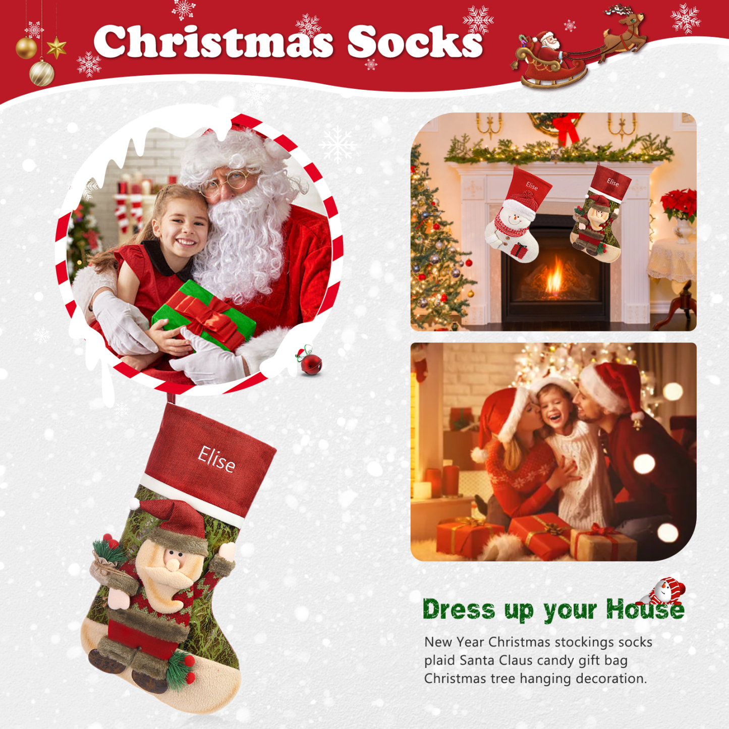 Personalised Christmas Stockings Ornaments Custom 1 Name Christmas Socks Gifts for Family Friends-Jessemade AU