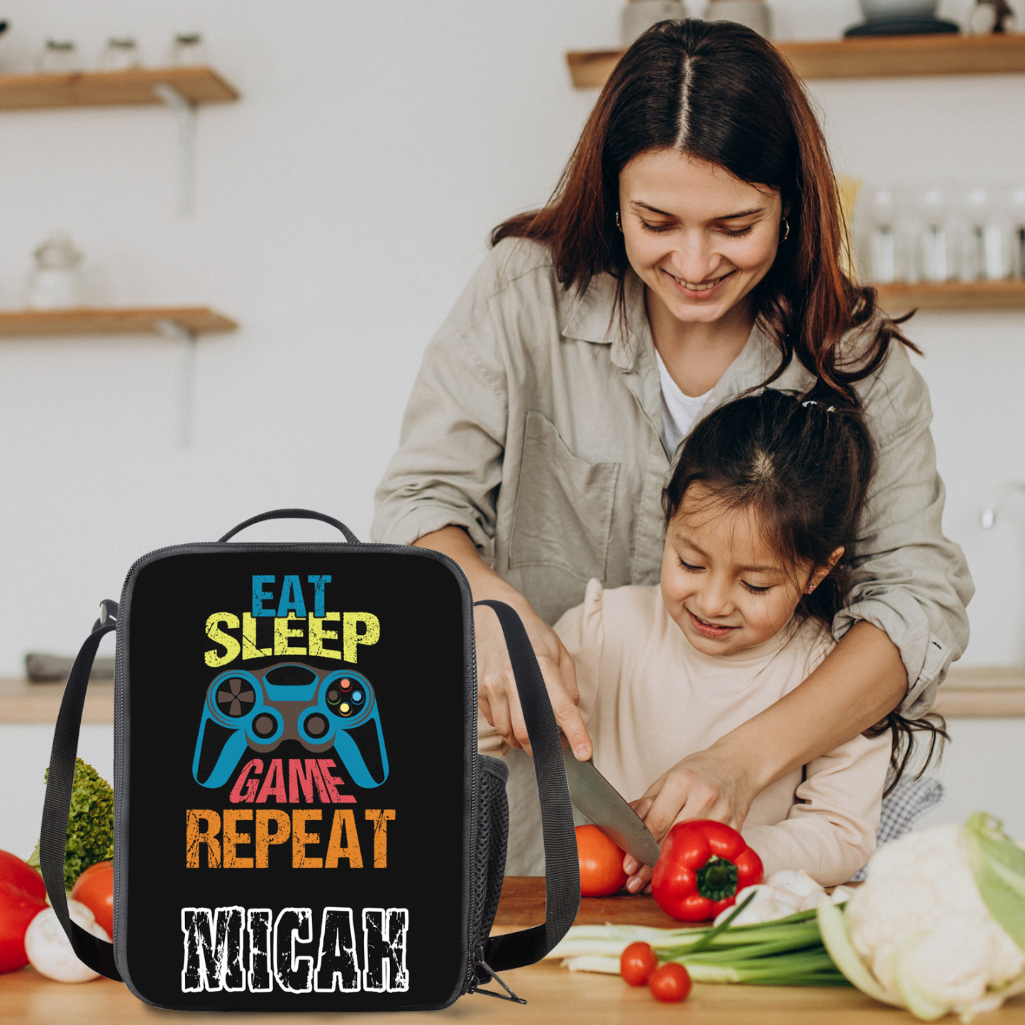 Custom Name Lunch Bag Personalised Game Handle Lunch Box Gifts for Kids-Jessemade AU