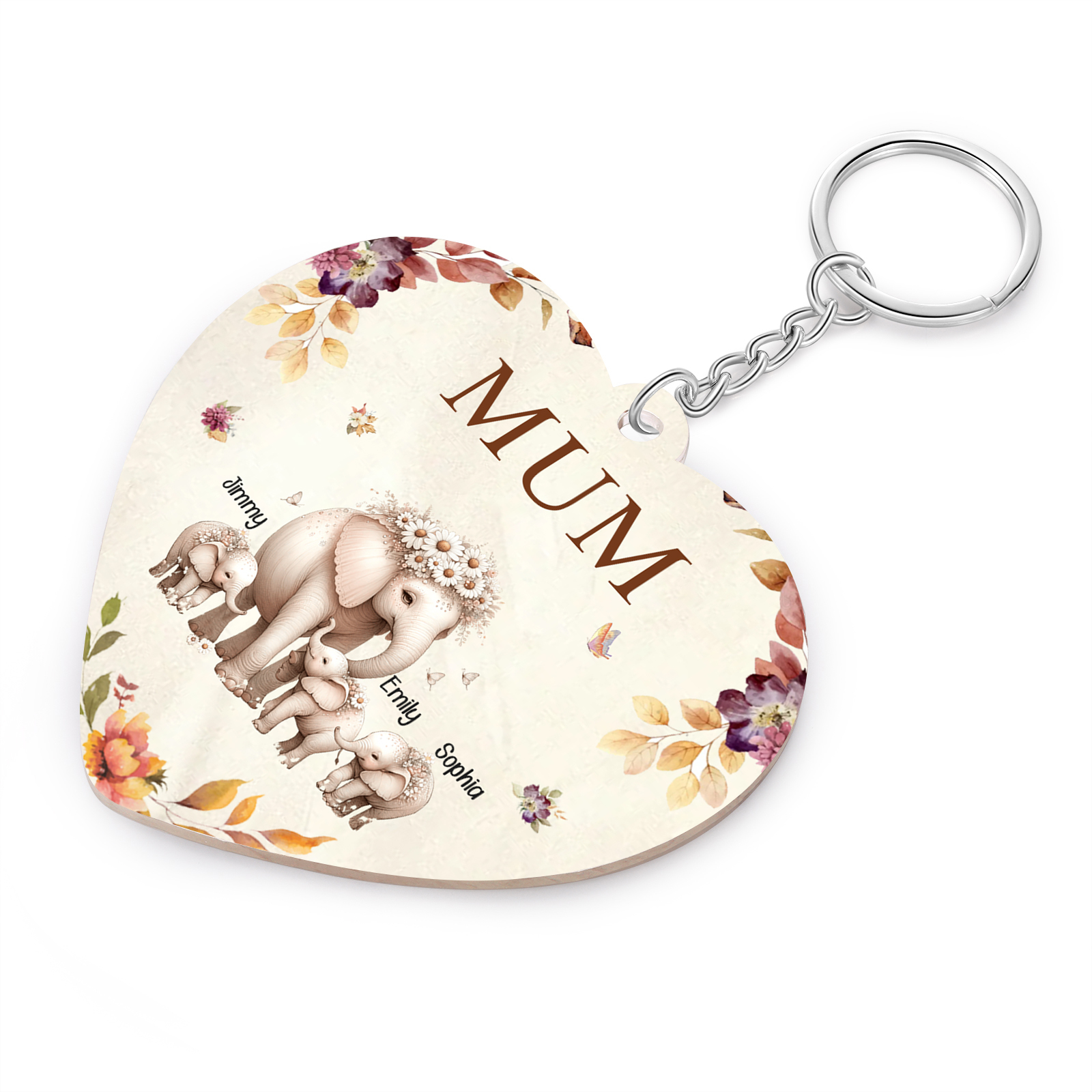 3 Names - Personalised Acrylic Keychain Custom 1 Text Elephant Family Hanging Ornaments Gift for Mum/Grandma-Jessemade AU